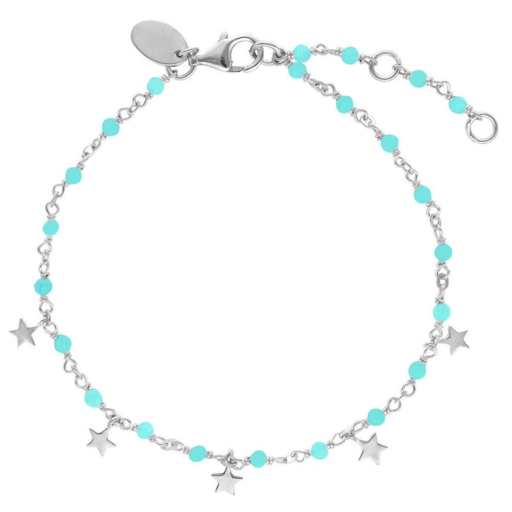 Bracelet argent rhodié étoiles pierres naturelles amazonite