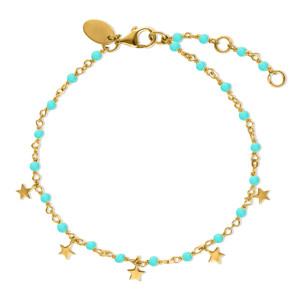 Bracelet argent doré étoiles pierres naturelles amazonite