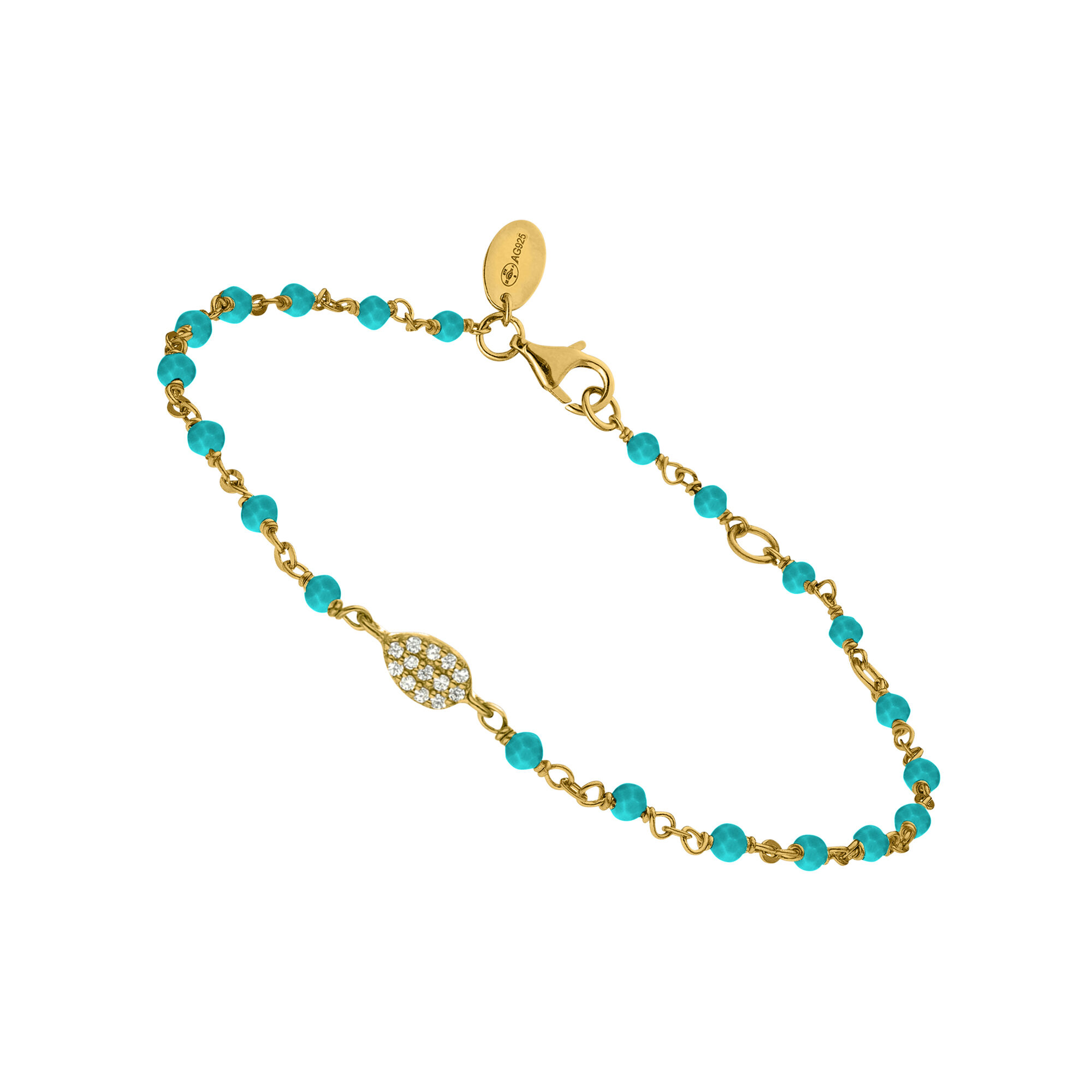Bracelet argent doré goutte serti blanc pierres turquoise
