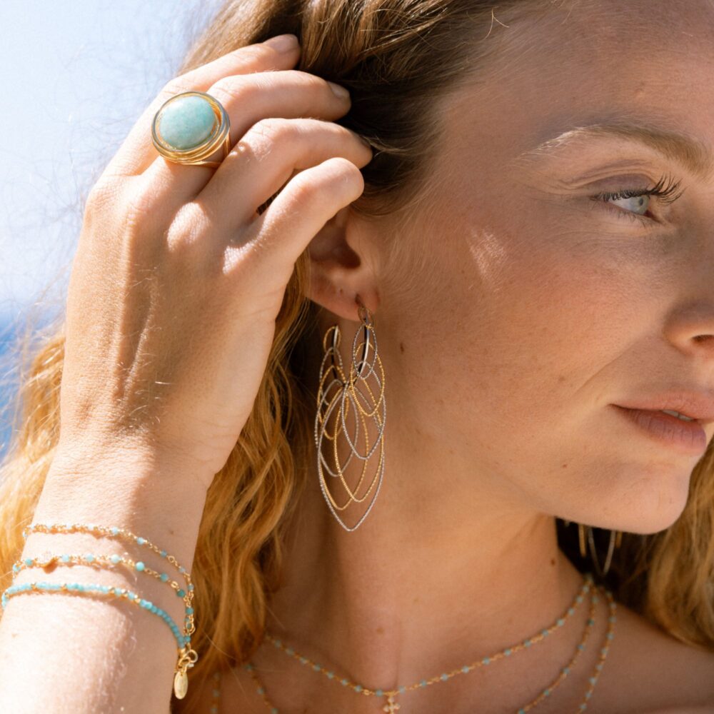 Alternative view of Bracelet argent doré simple perles naturelles amazonite