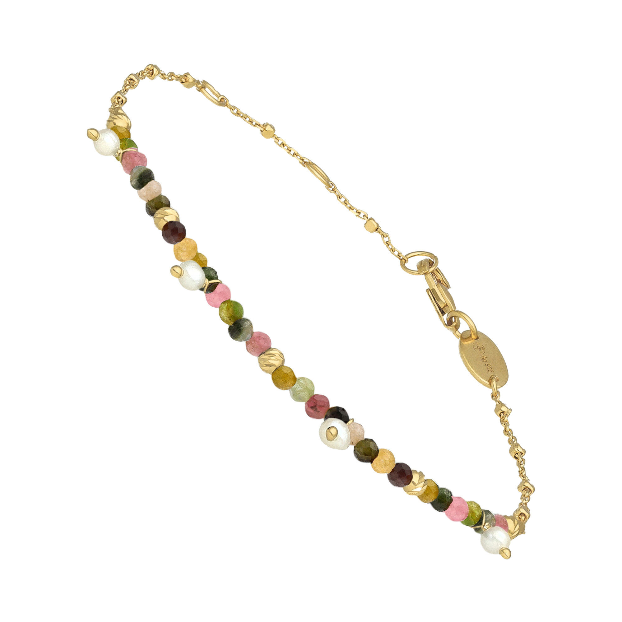 Bracelet argent doré pampille perle naturelle et tourmaline