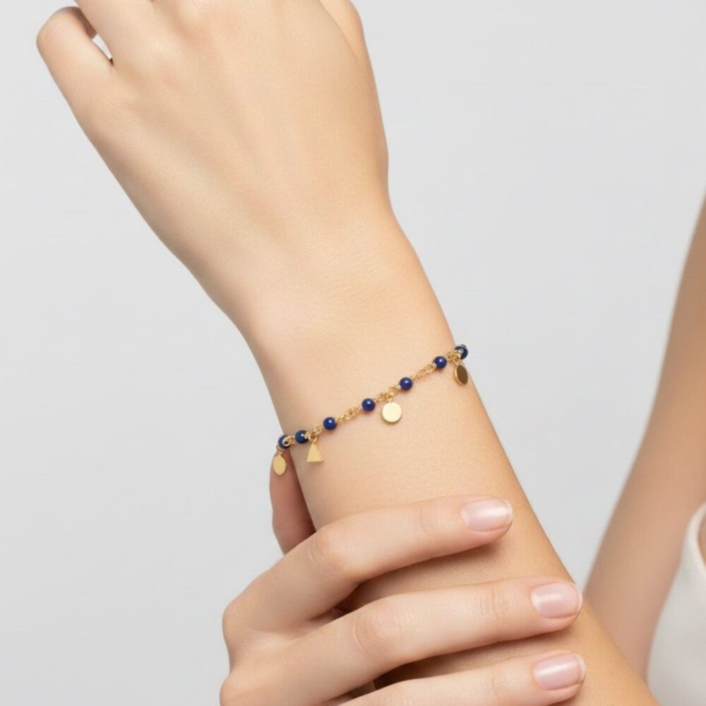 Alternative view of Bracelet argent doré pampilles de forme geometrique et pierre améthyste