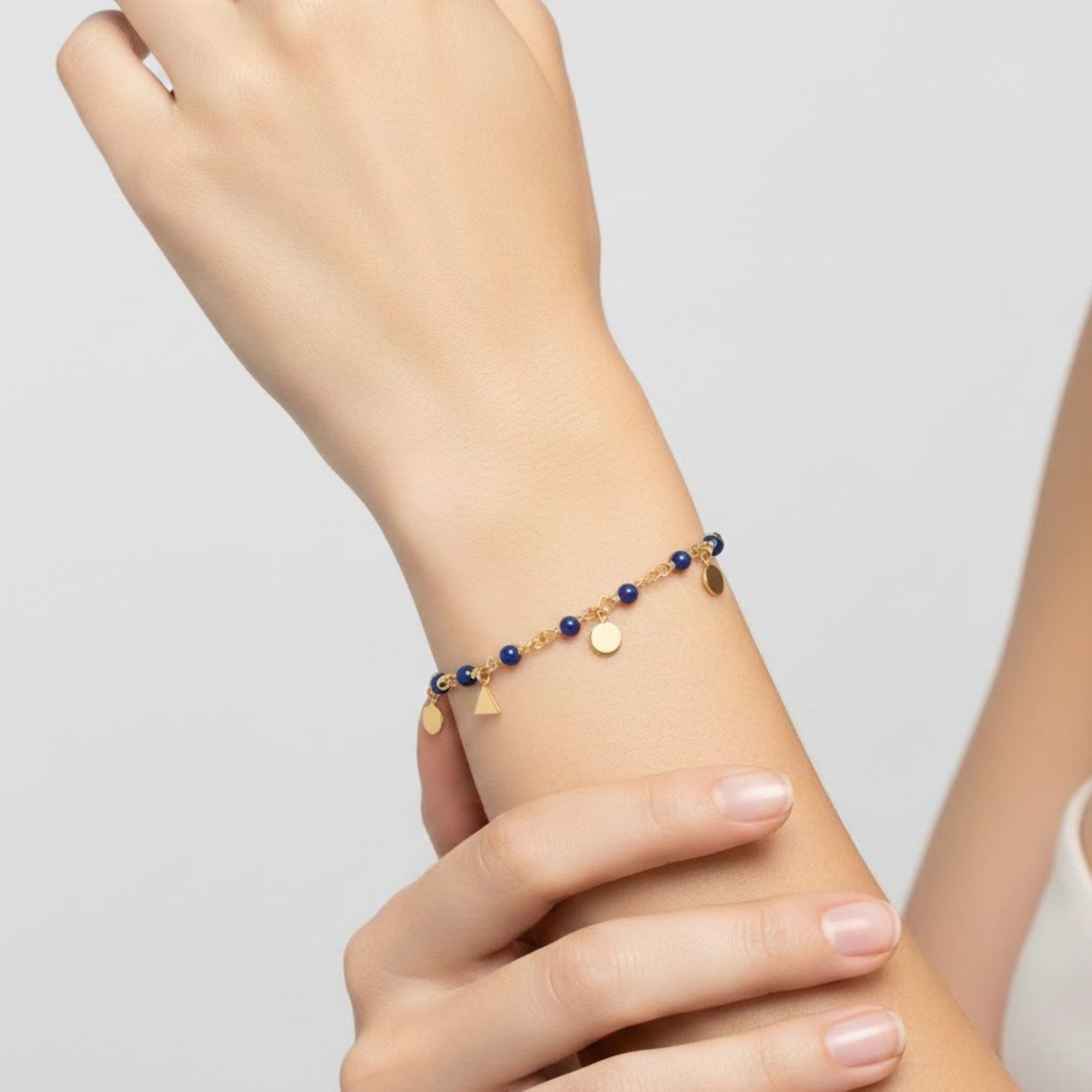 Bracelet argent doré pampilles de forme geometrique et pierre turquoise – Image 2