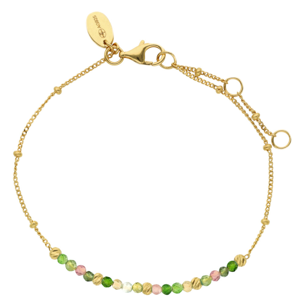 Bracelet argent doré pampilles dorées et pierres naturelles multi-tourmaline