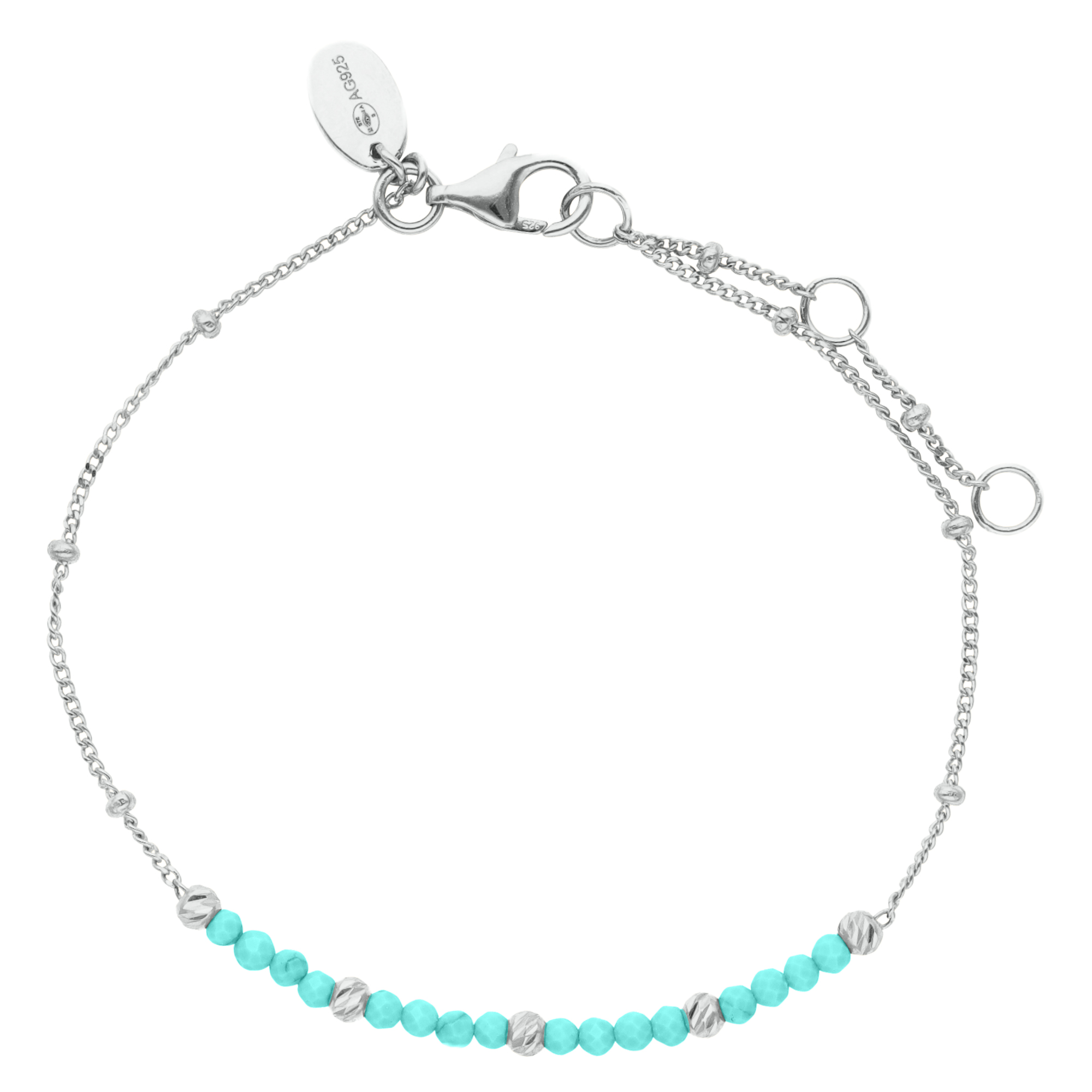 Bracelet argent rhodié pampilles dorées et pierres naturelles amazonite