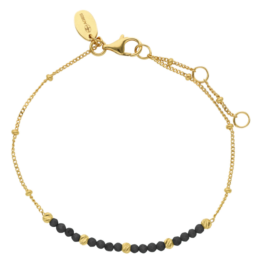 Bracelet argent doré pampilles dorées et pierres naturelles spinelle noir
