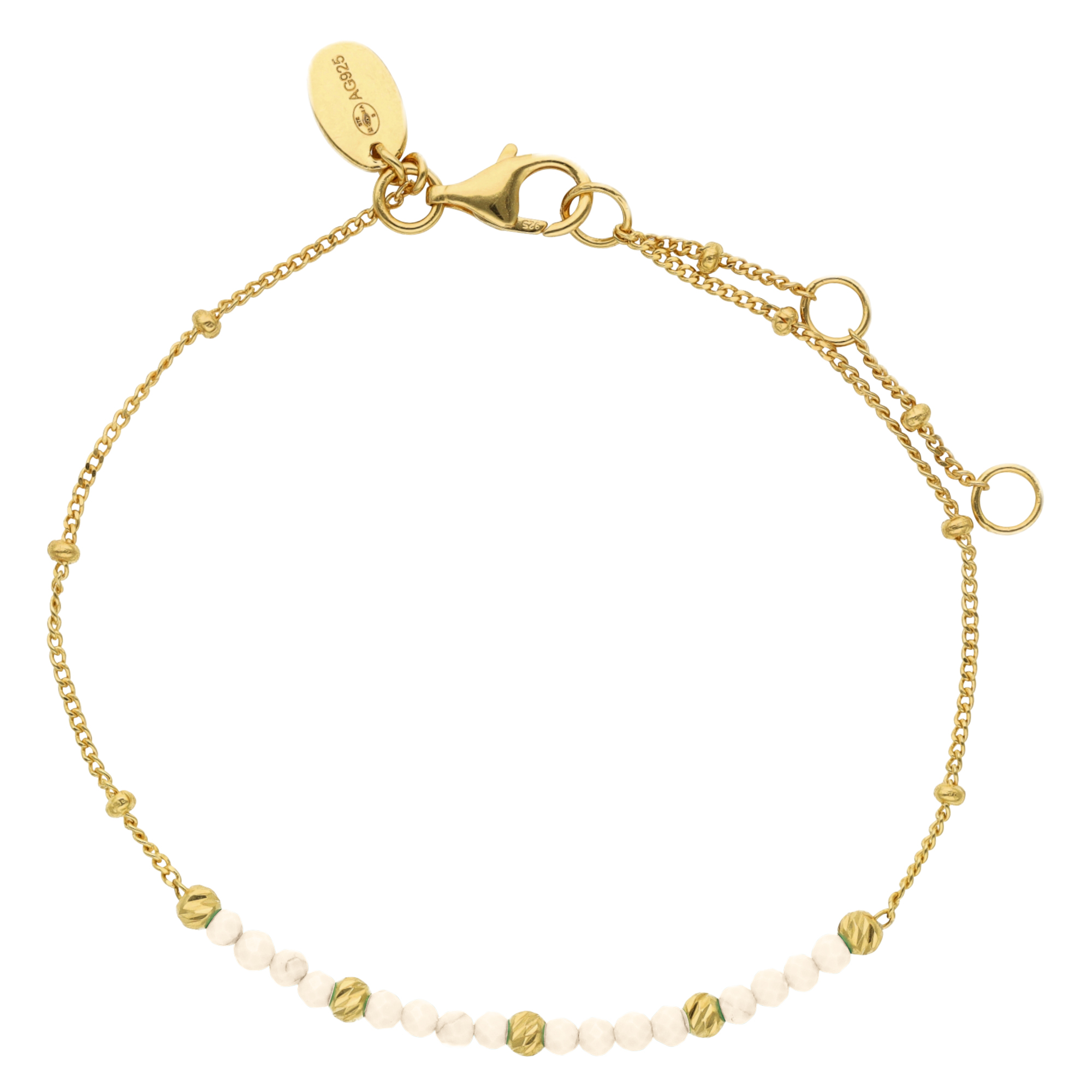 Bracelet argent doré pampilles dorées et pierres naturelles opale rose