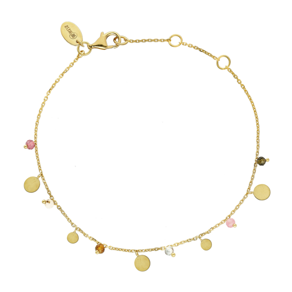 Bracelet argent doré pampilles et pierres multi-tourmaline