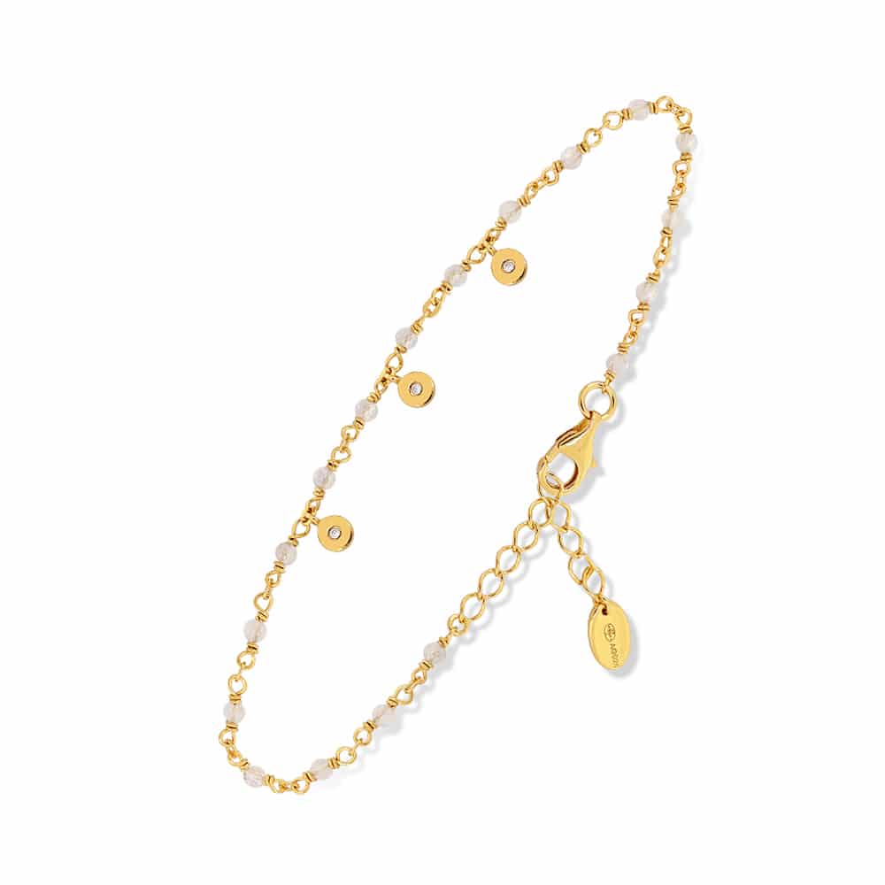 Bracelet argent doré petites pampilles serties et pierre de lune