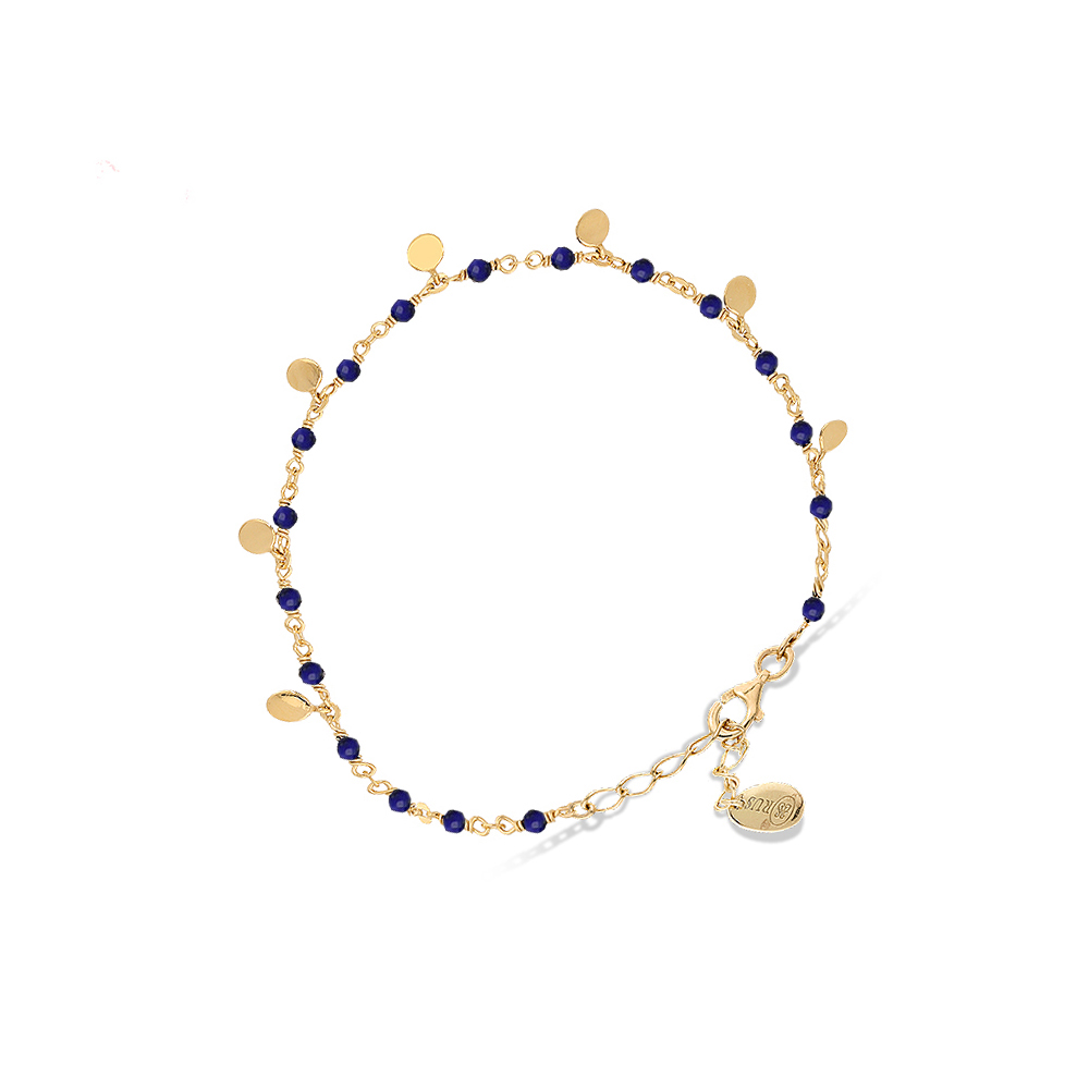 Bracelet argent doré petites perles pampilles et pierre lapis