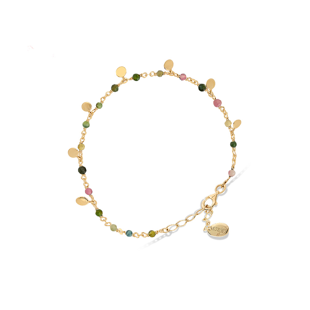 Bracelet argent doré petites perles pampilles et pierre tourmaline