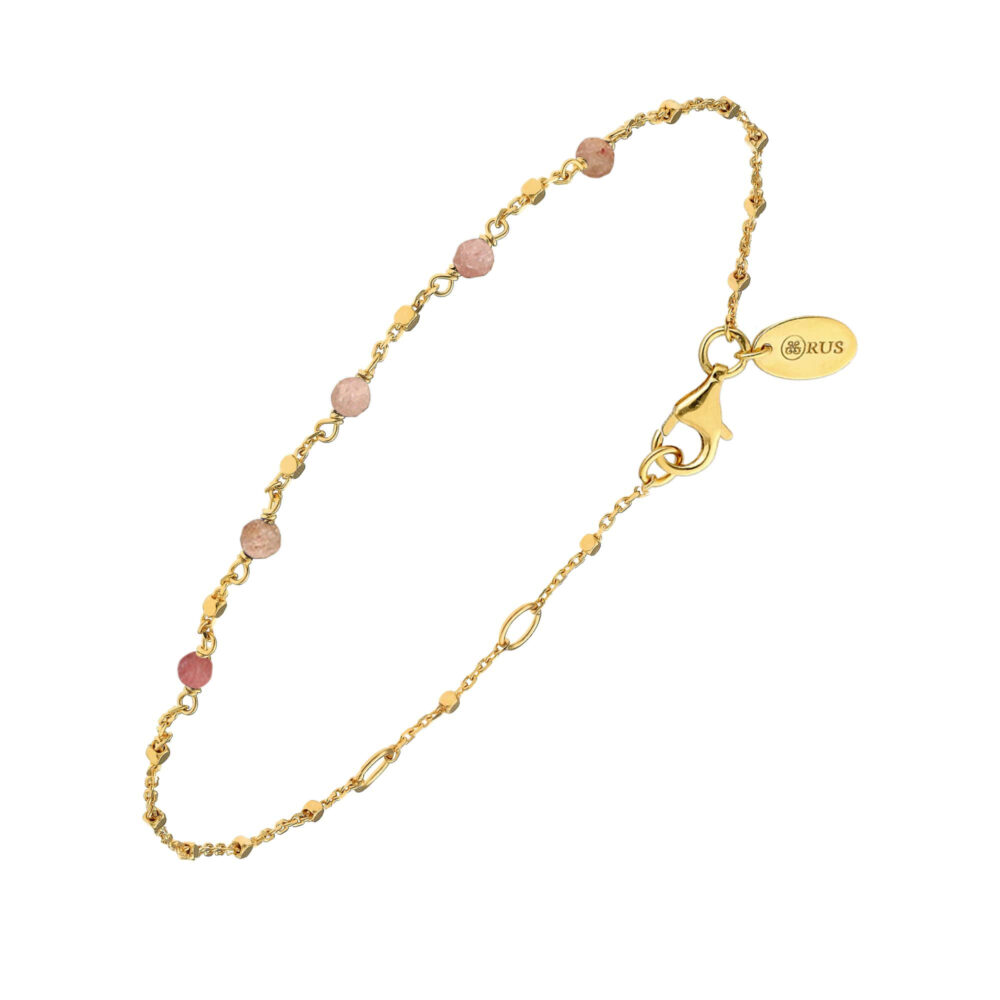 Bracelet argent doré pierres naturelles quartz rose fraise