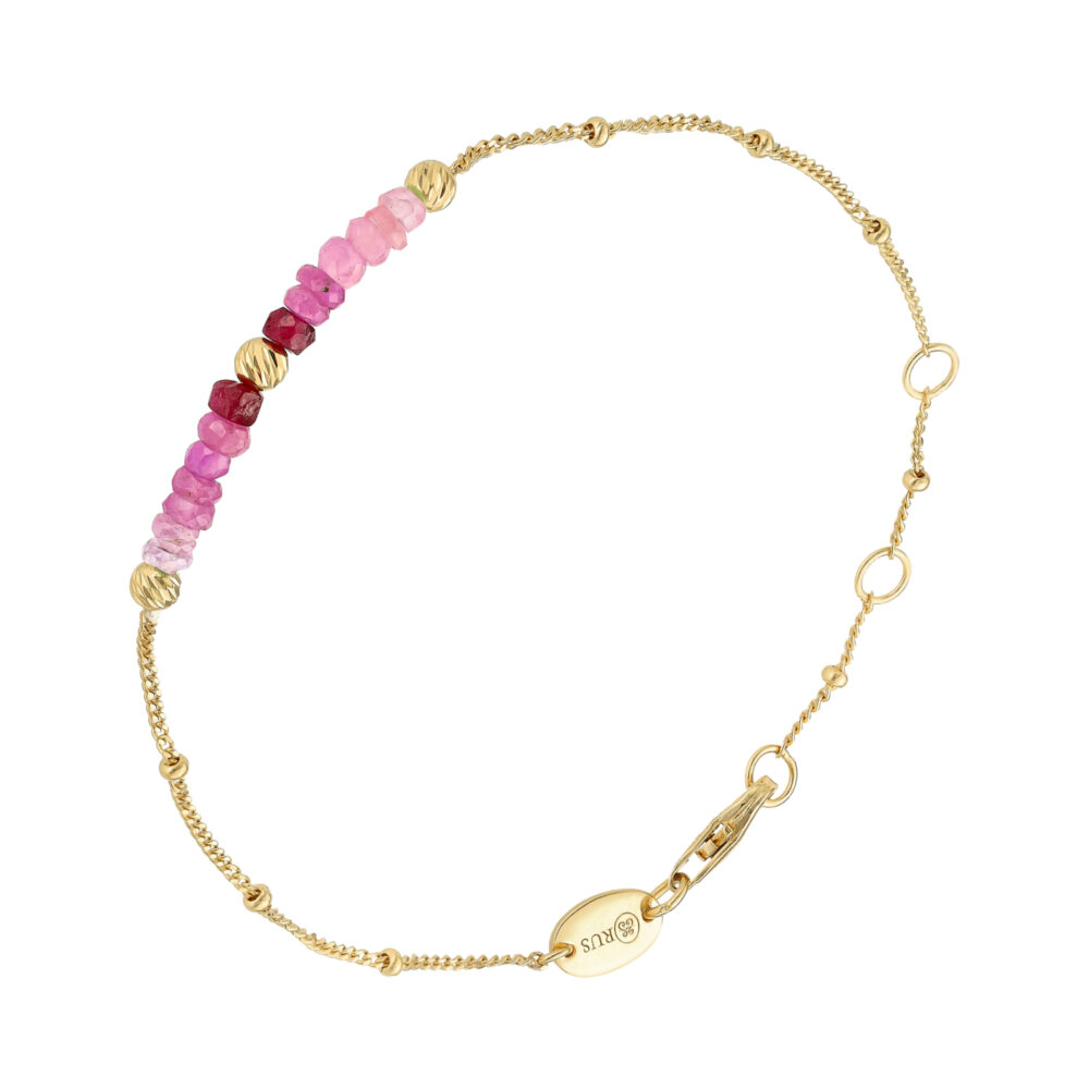 Alternative view of Bracelet argent doré pierres précieuses rubis véritable et perles dorées