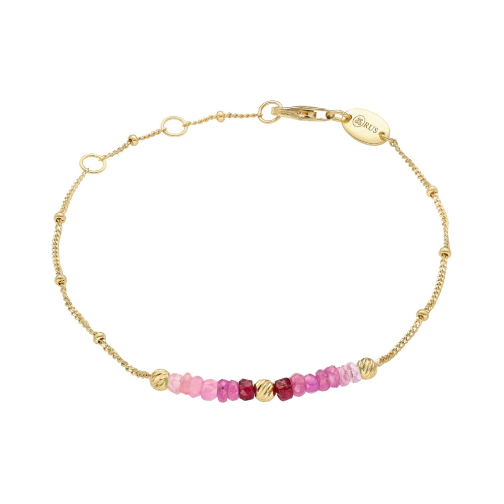 Bracelet argent doré pierres précieuses rubis véritable et perles dorées