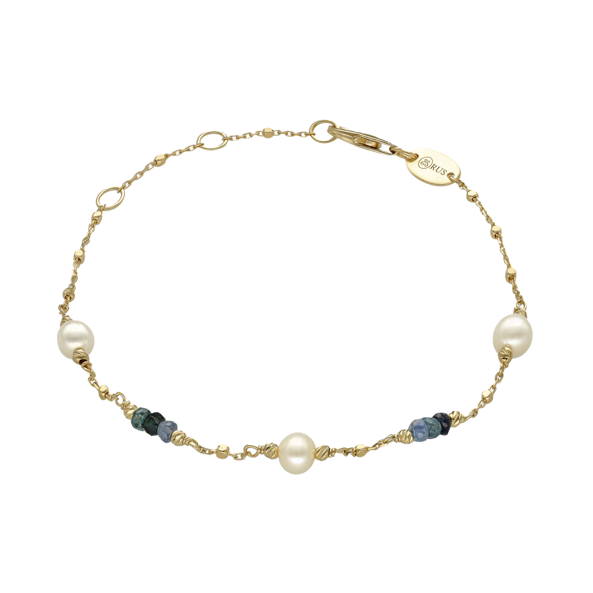 Bracelet argent doré pierres précieuses saphir véritable et perle naturelle blanche119