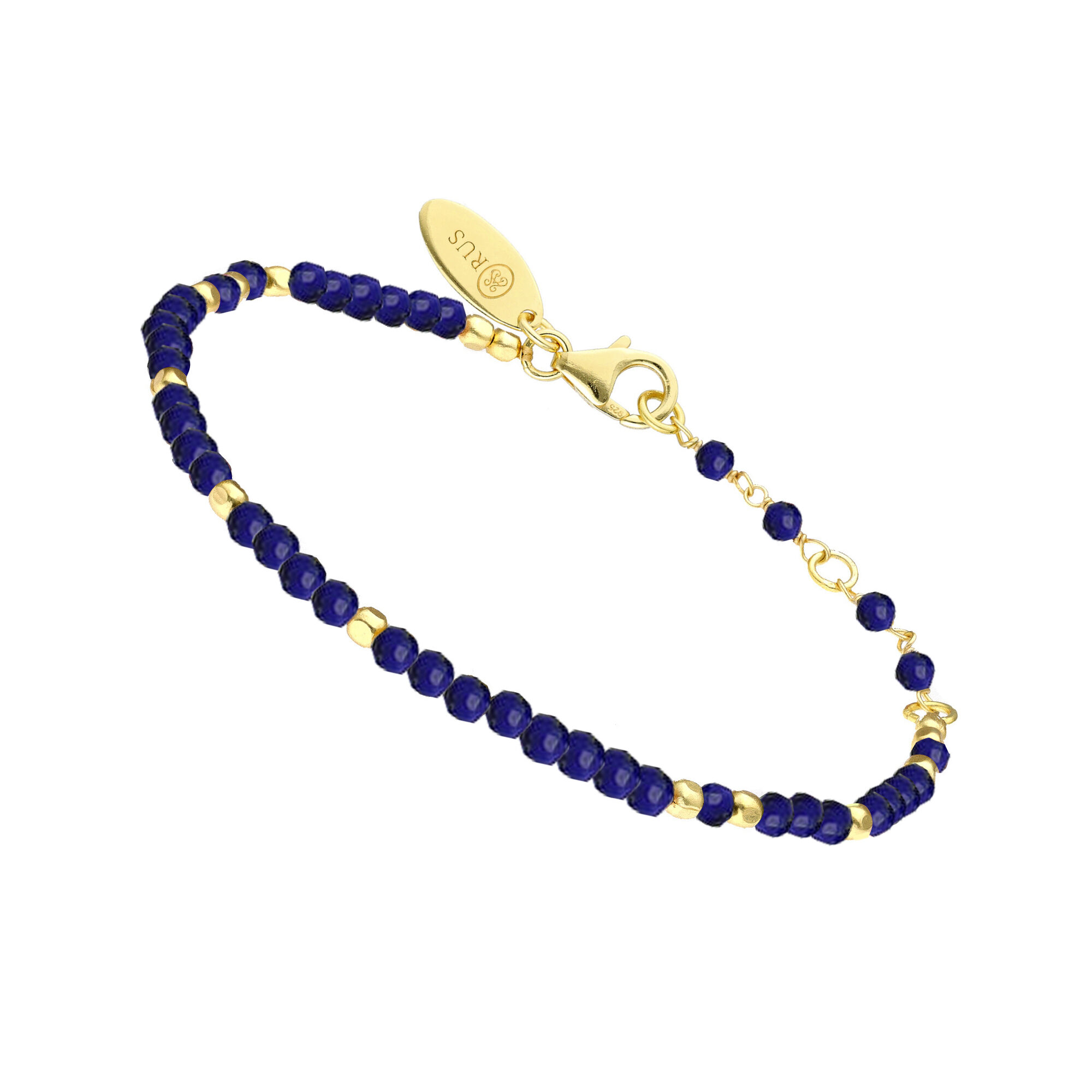 Bracelet argent doré simple perles naturelles lapis