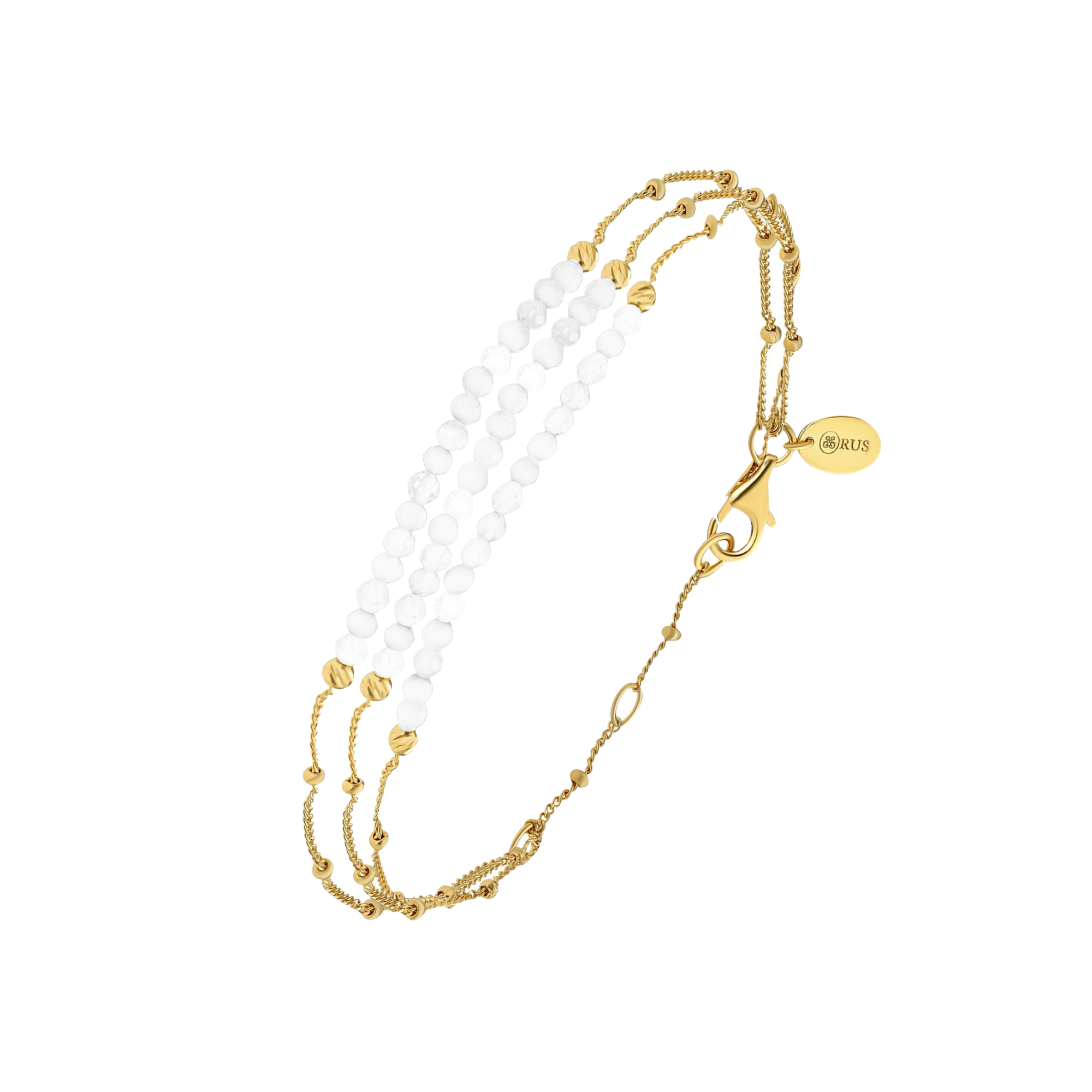 Bracelet argent doré triples chaînes pierres de lune blanche