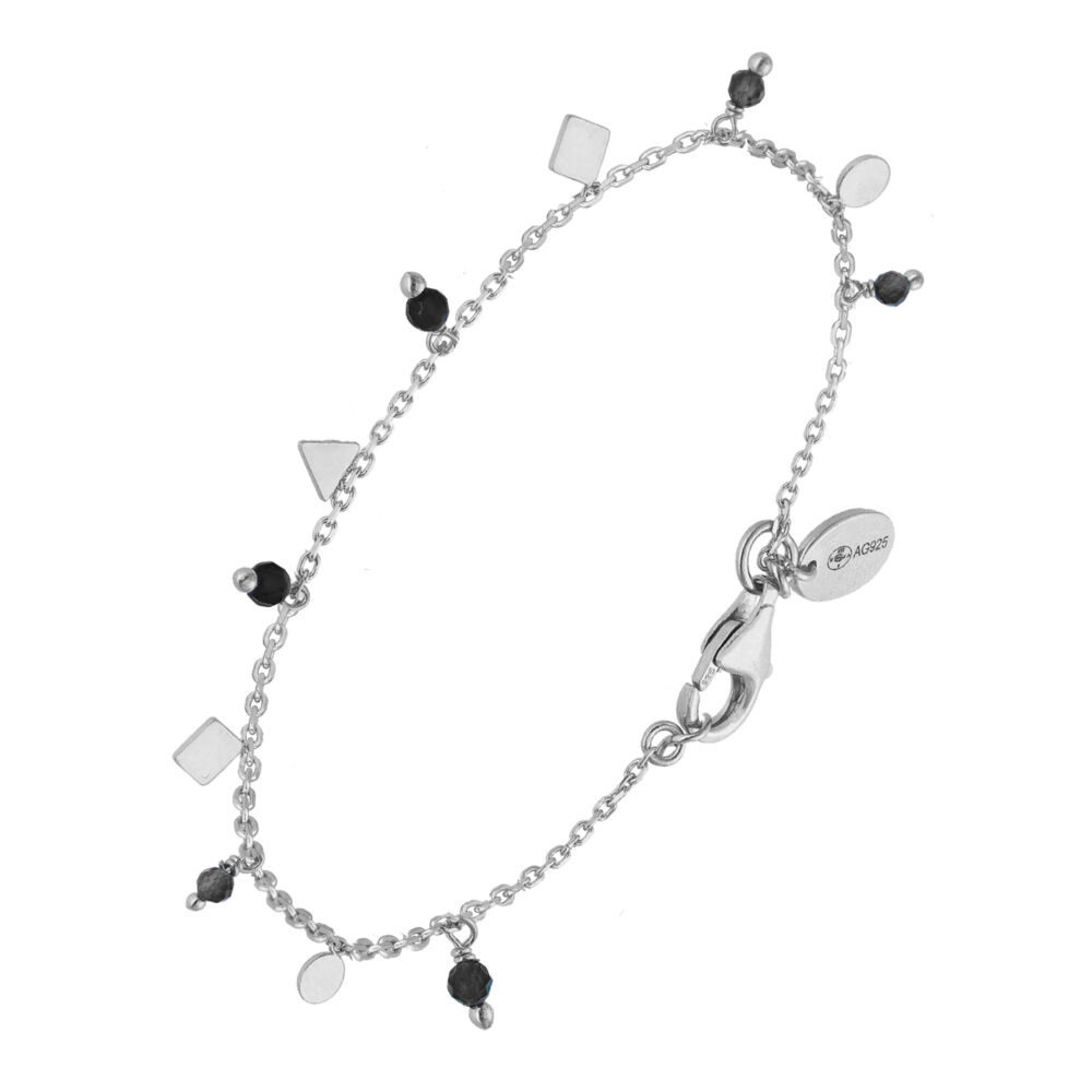 Bracelet argent pampilles de forme geometrique et pierre onyx noir