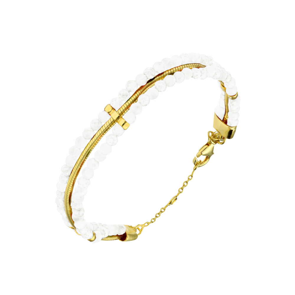 bracelet argent rainbow doré triples chaines serpentine et perles