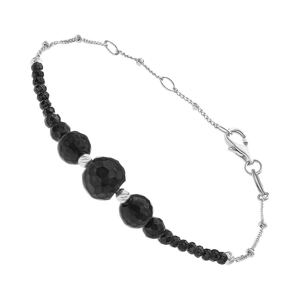 Bracelet argent rhodié cascade perle naturelle spinelle noire
