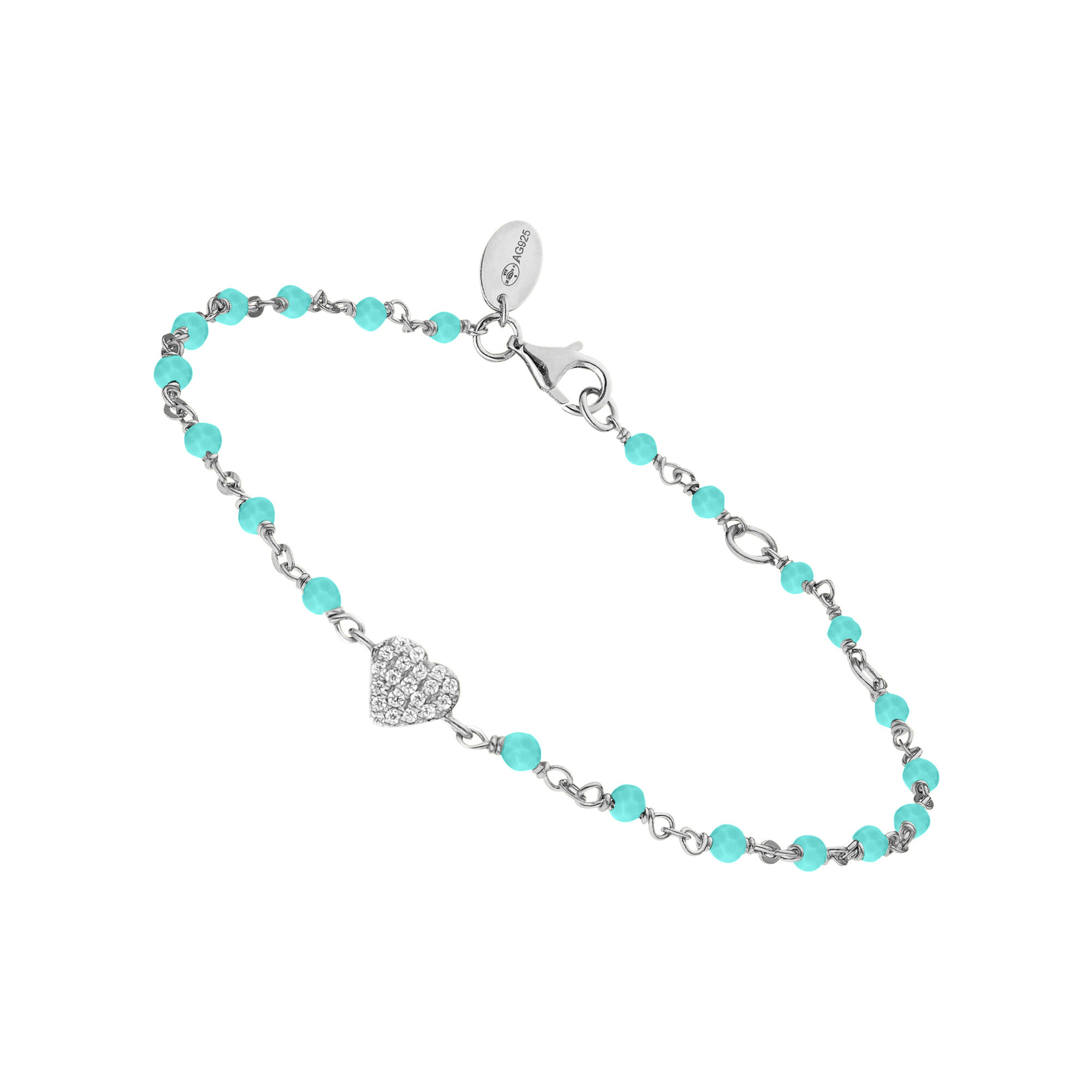 Bracelet argent rhodié cœur serti blanc pierres amazonite