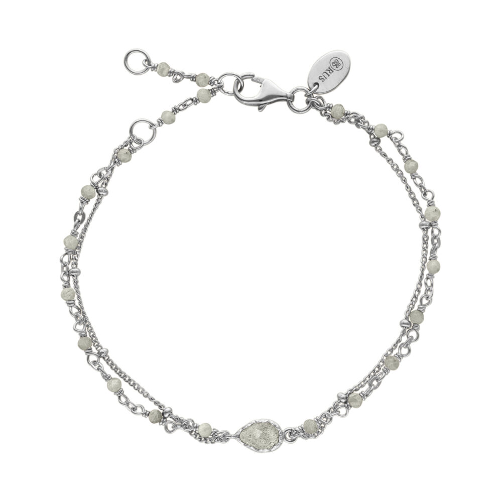 Bracelet argent rhodié double chaine goutte et  pierres labradorite