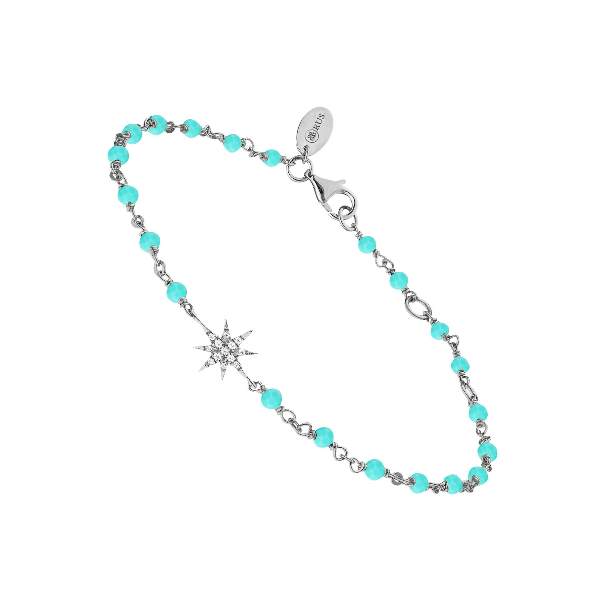 Bracelet argent rhodié étoile zirconium blanc et pierres amazonite