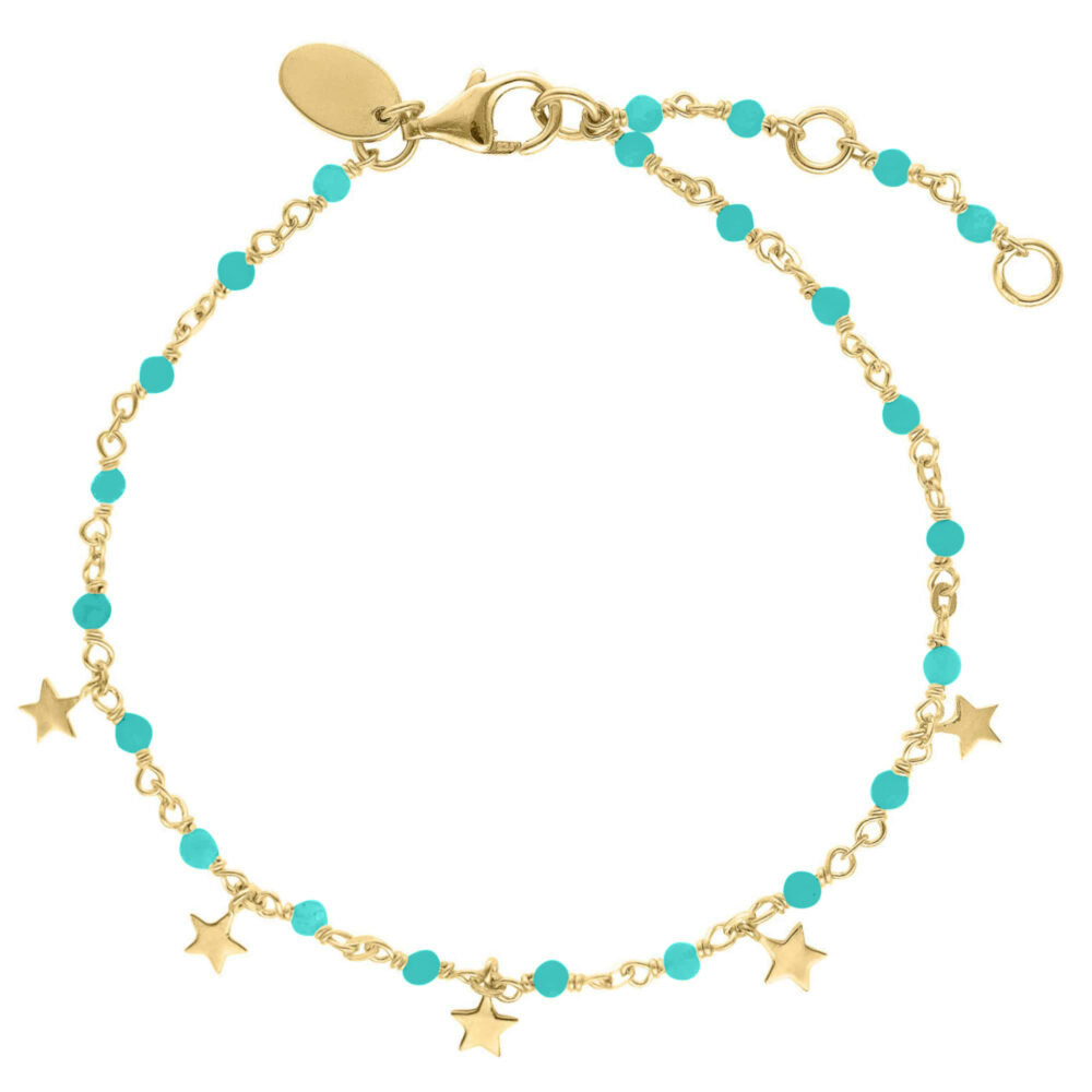 Bracelet argent doré étoiles pierres naturelles turquoise