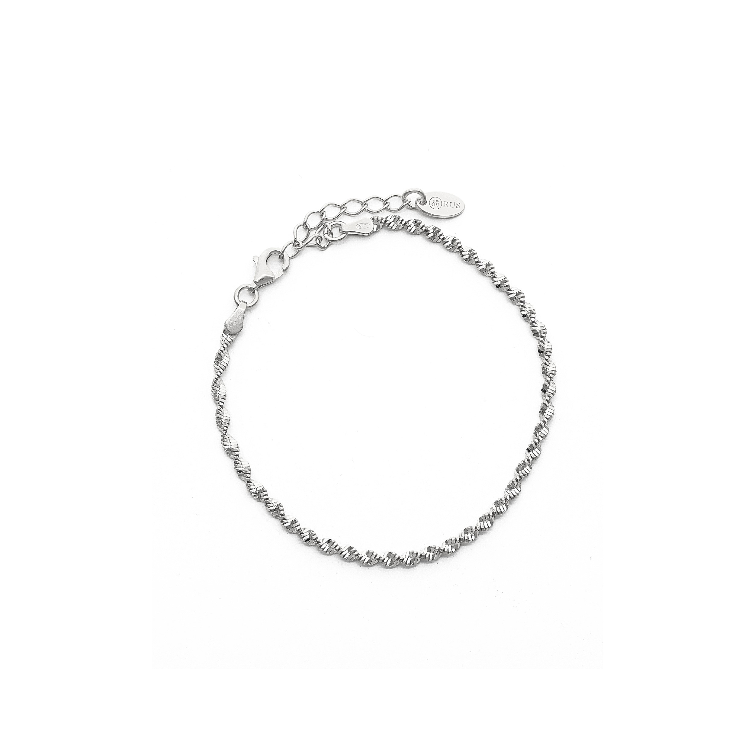 Bracelet argent rhodié mailles torsadées diamantées