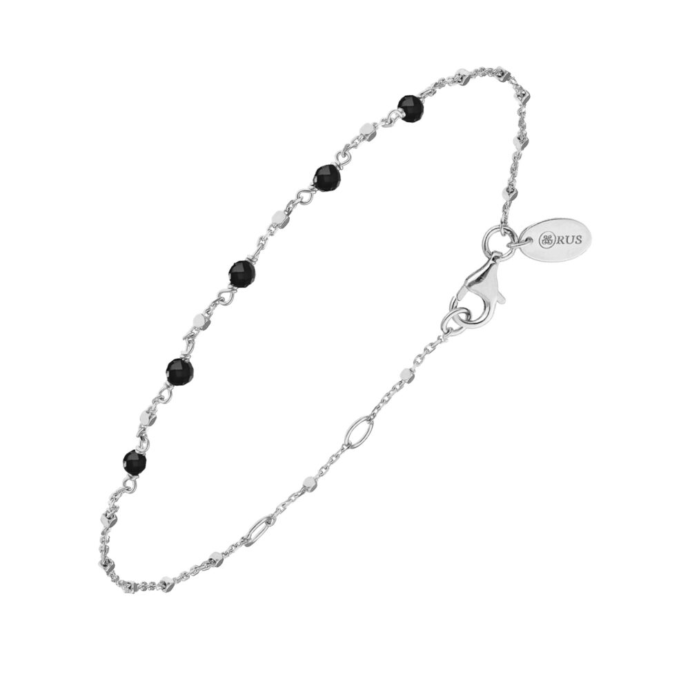 Bracelet argent rhodié pierres naturelles Spinelle noires