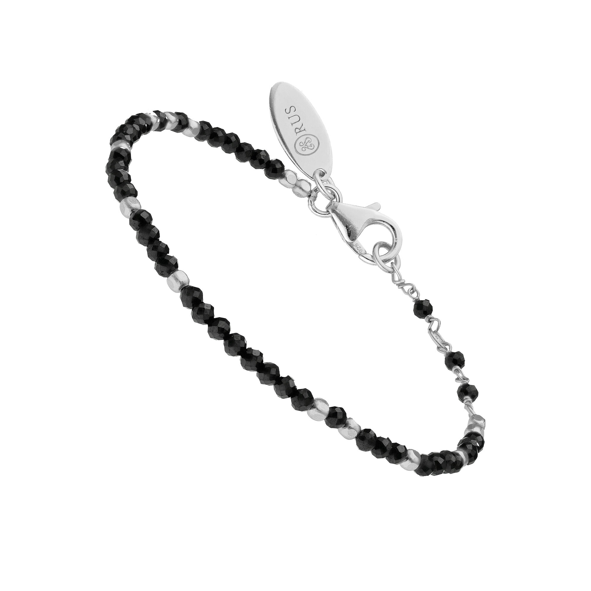 Bracelet argent rhodié simple perles naturelles noires