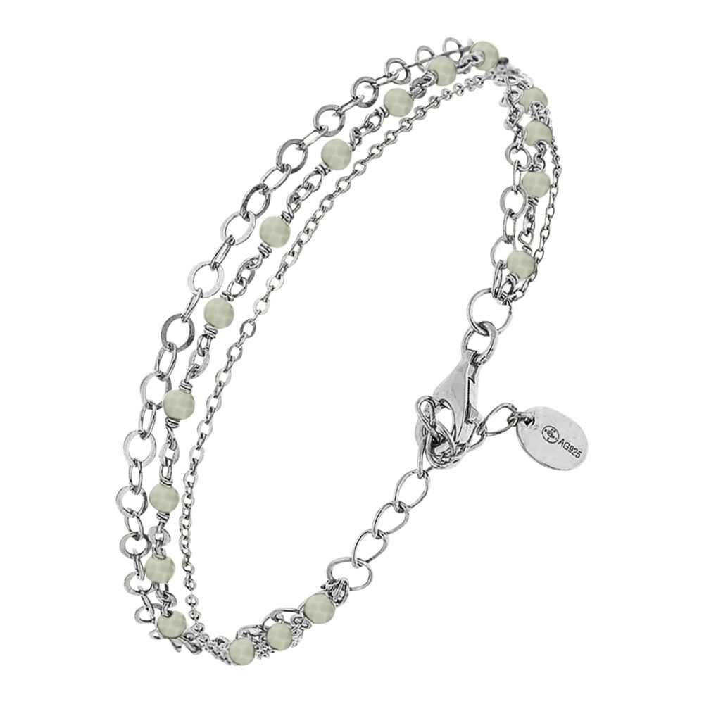 Bracelet argent rhodié triple chaine petite perles pierre labradorite