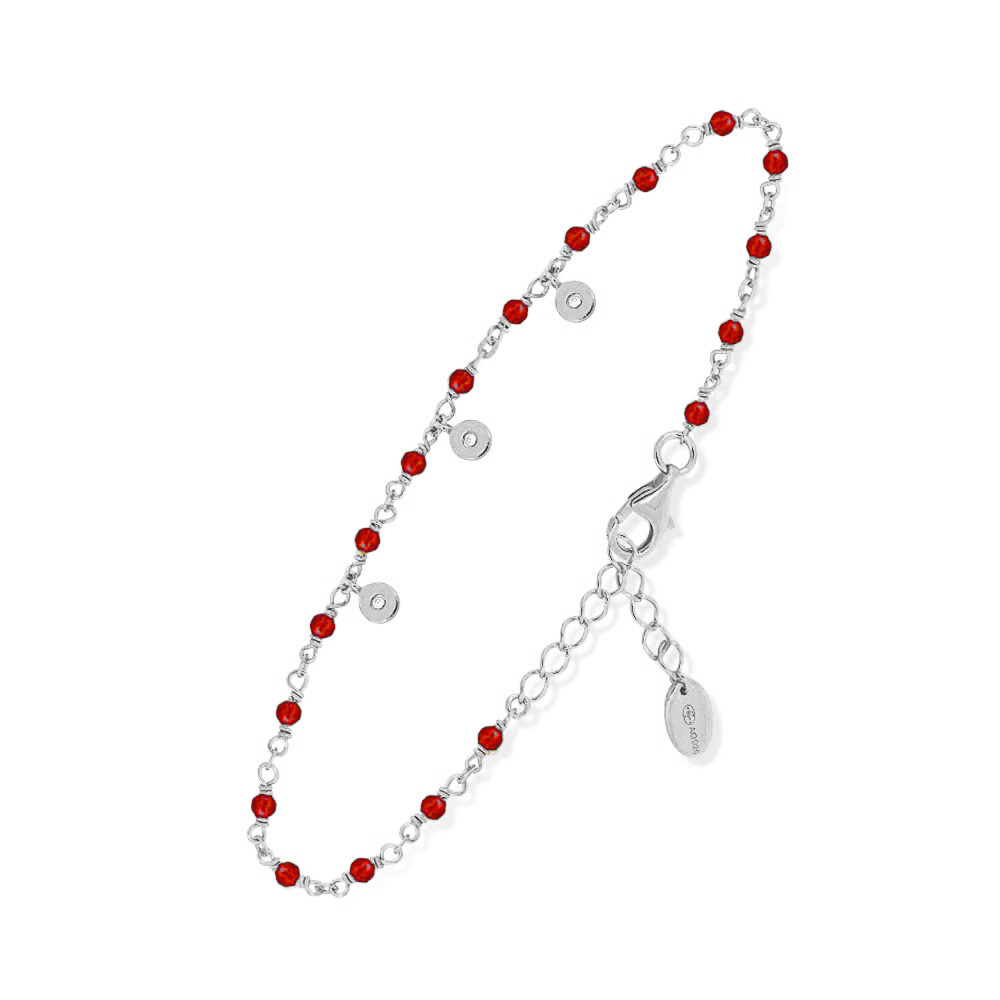 Bracelet argent rhodié serties et pierre onyx rouge