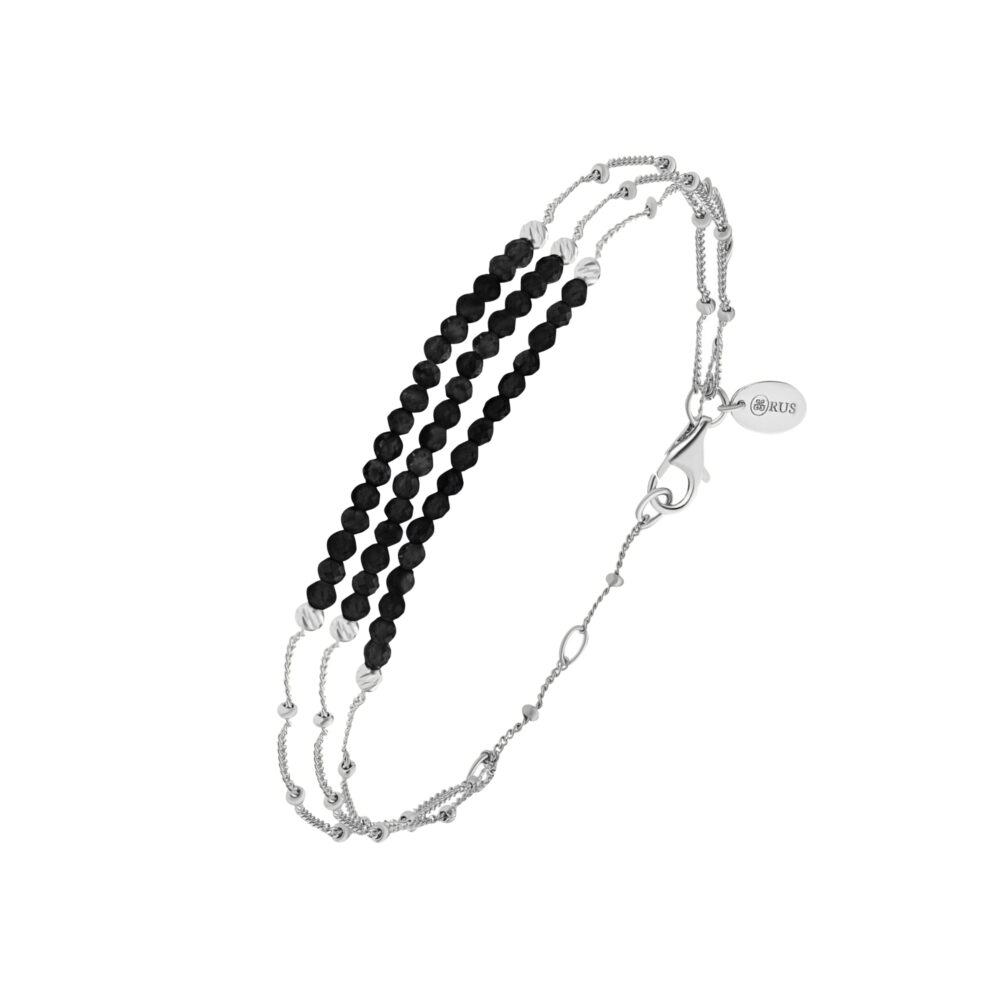 Bracelet argent rhodier triples chaînes pierres spinelle noir