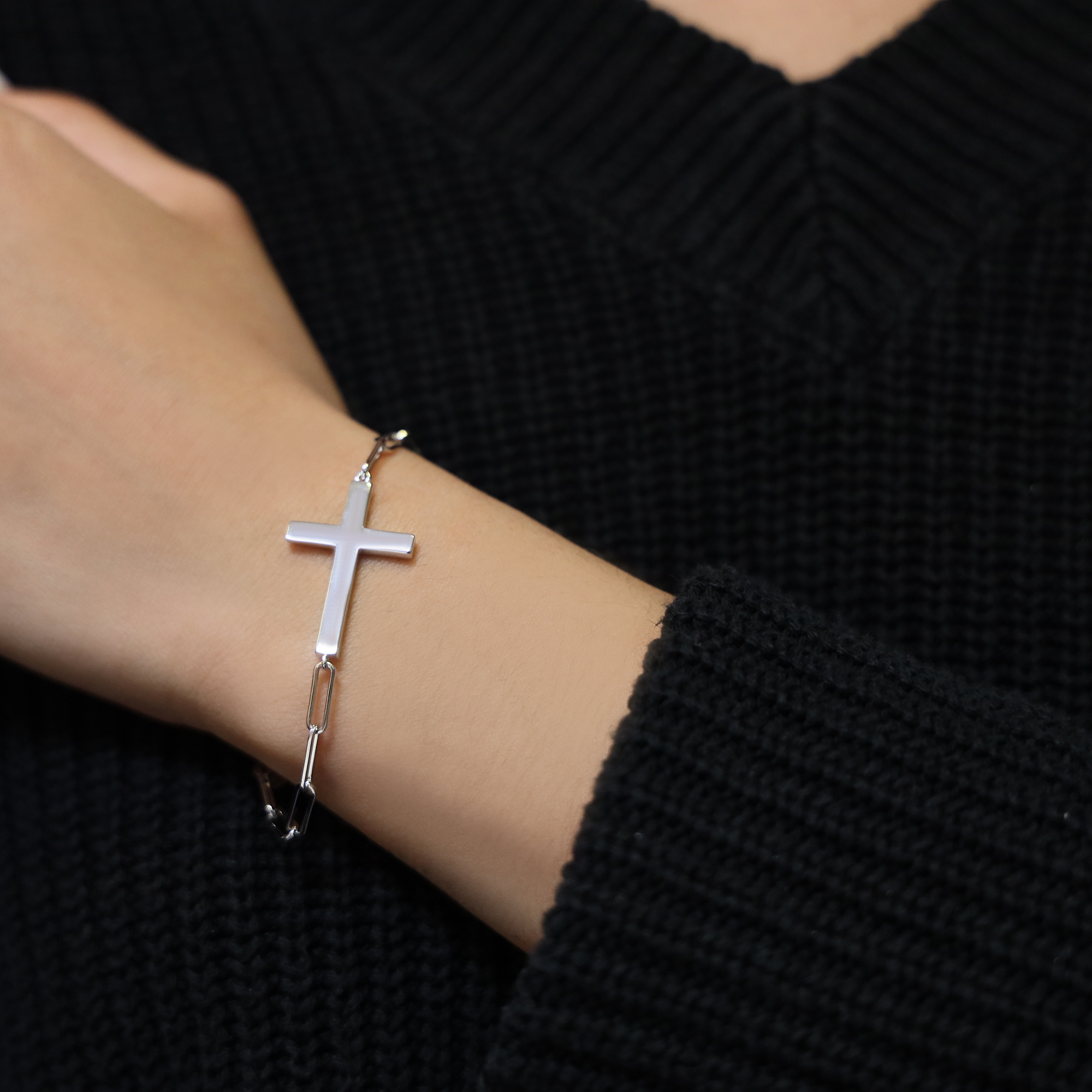 Bracelet chaine argent croix serti de pierre blanche – Image 3