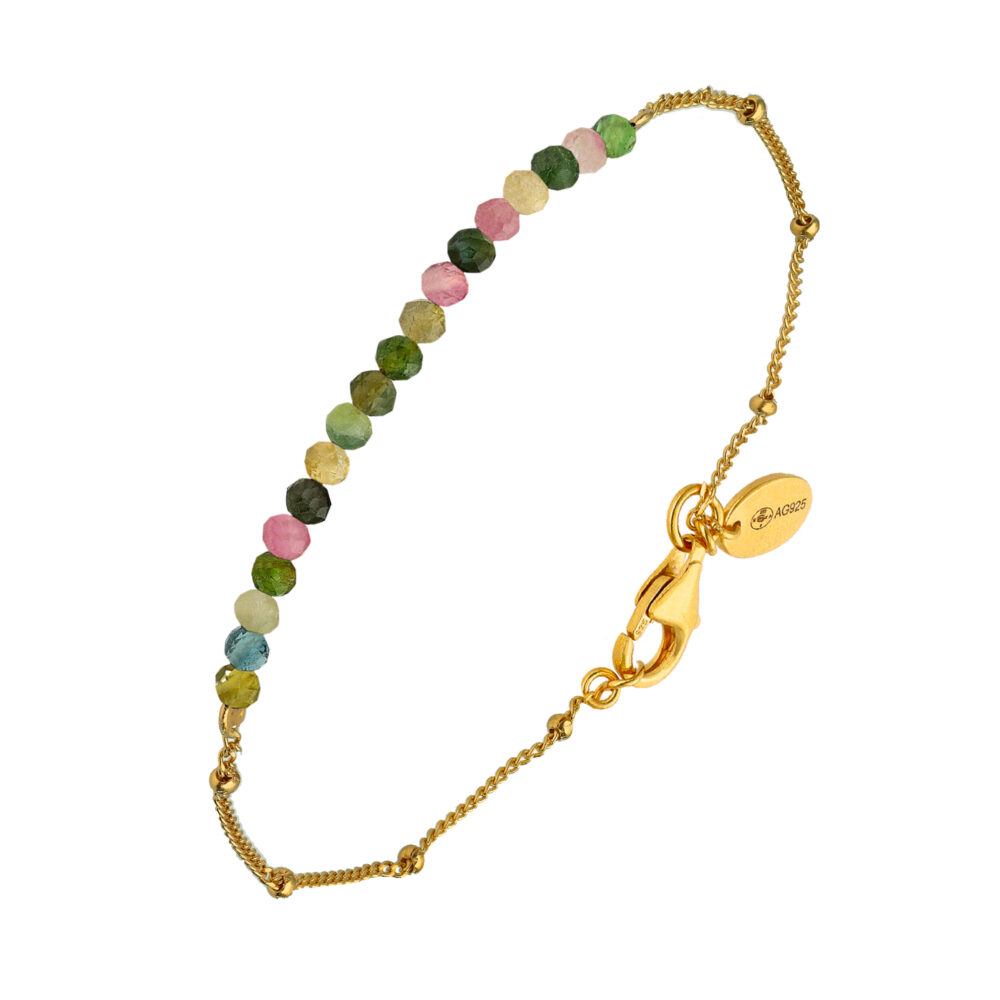 Bracelet chaîne argent doré avec pierres tourmaline