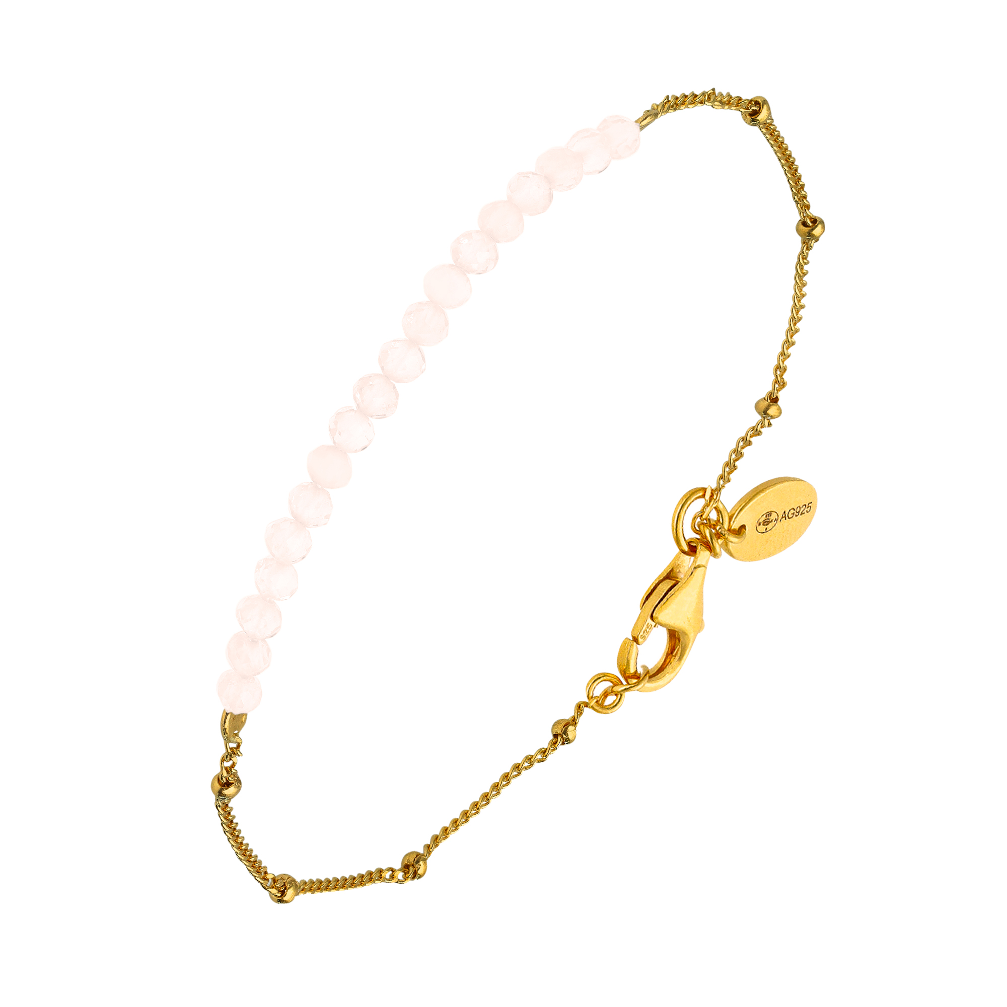 Bracelet chaîne argent doré avec pierres opale rose