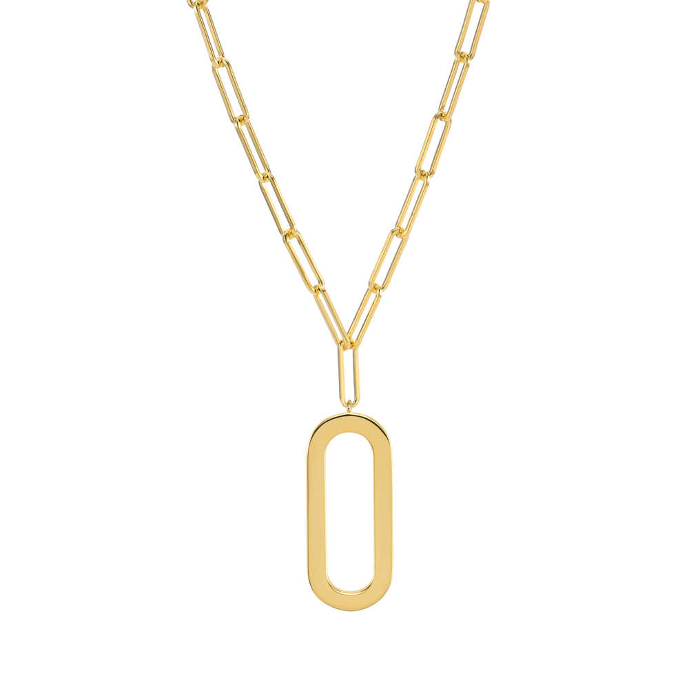 Collier chaine argent rhodié ovale doré eva