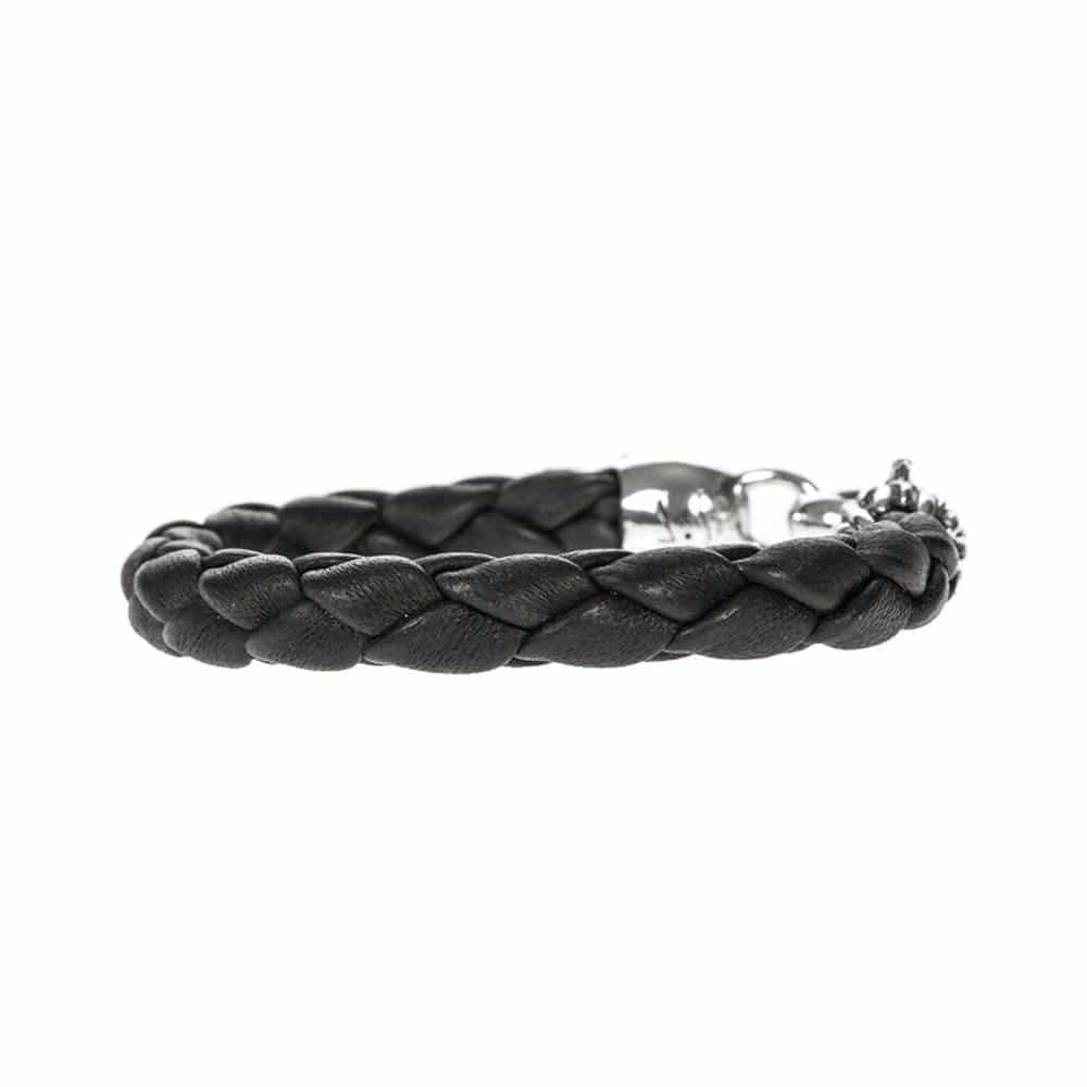 Alternative view of Bracelet homme cuir noir tête de mort en argent