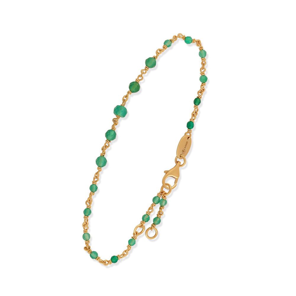 Bracelet en argent doré cascade pierre onyx vert