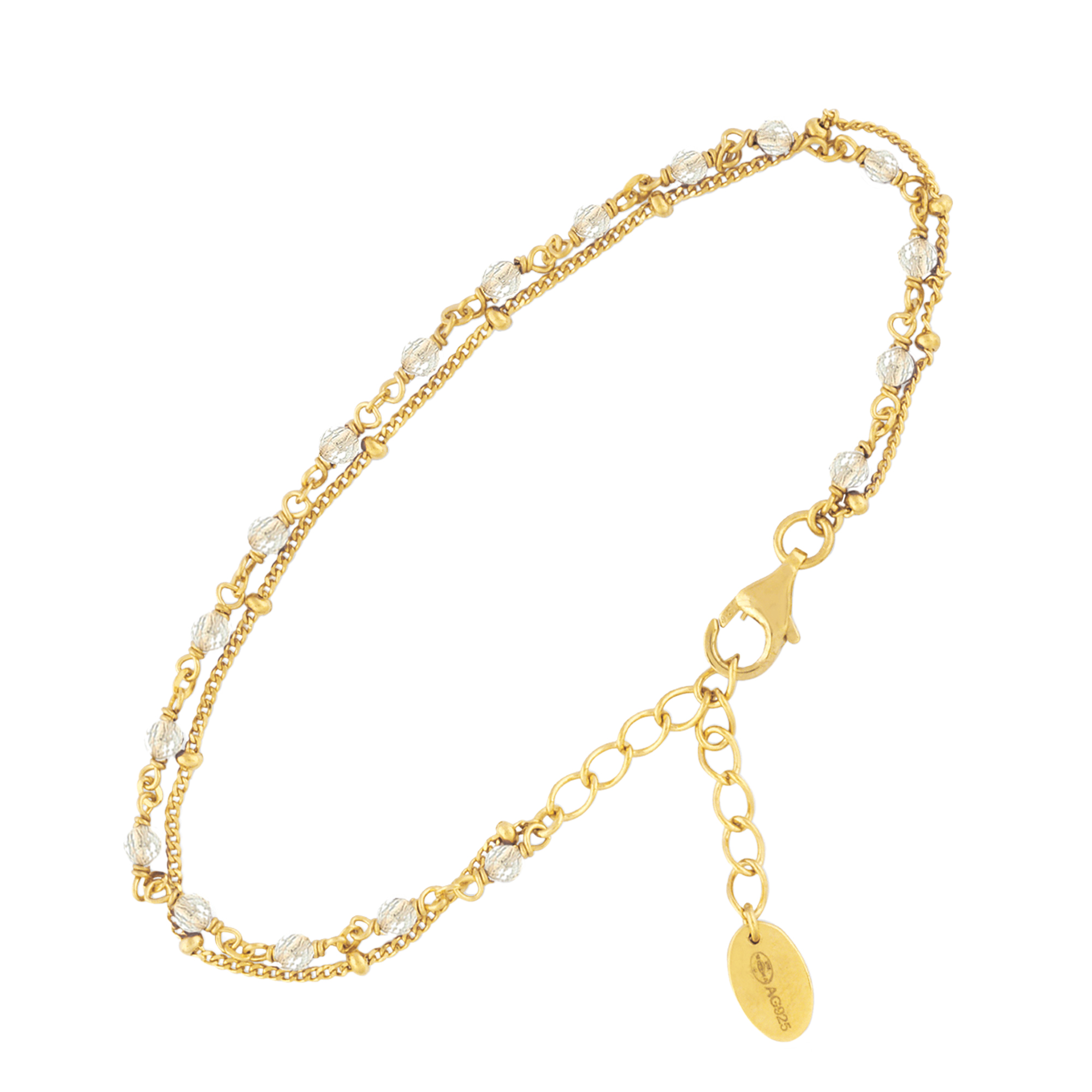 Bracelet en argent doré double chaine pierres naturelles blanches