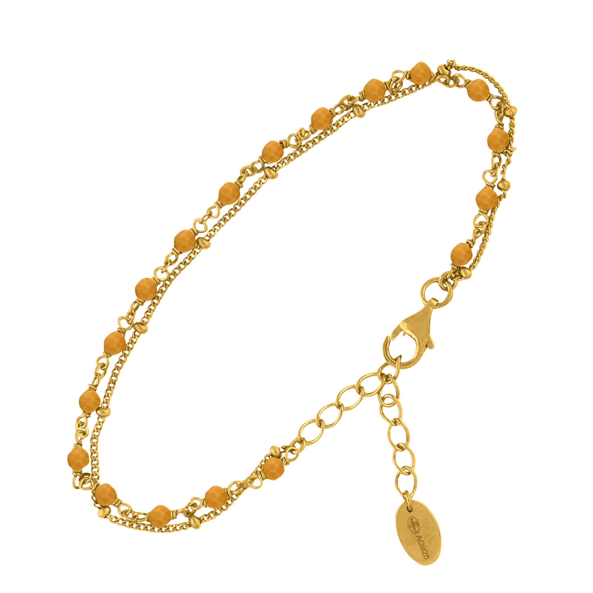 Bracelet en argent doré double chaine pierres naturelles œil de tigre