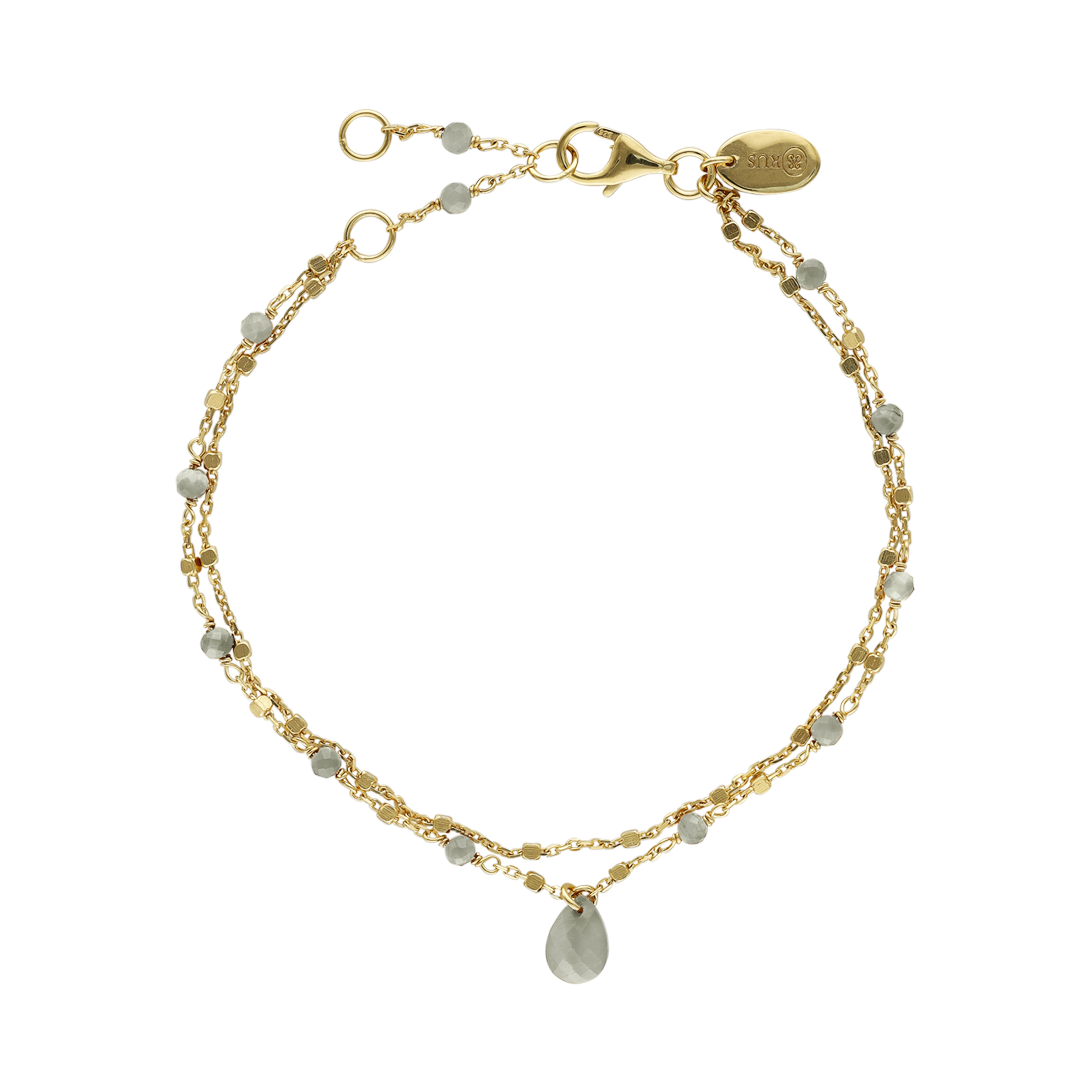 Bracelet en argent doré double chaine pierres naturelles labradorite goutte labradorite