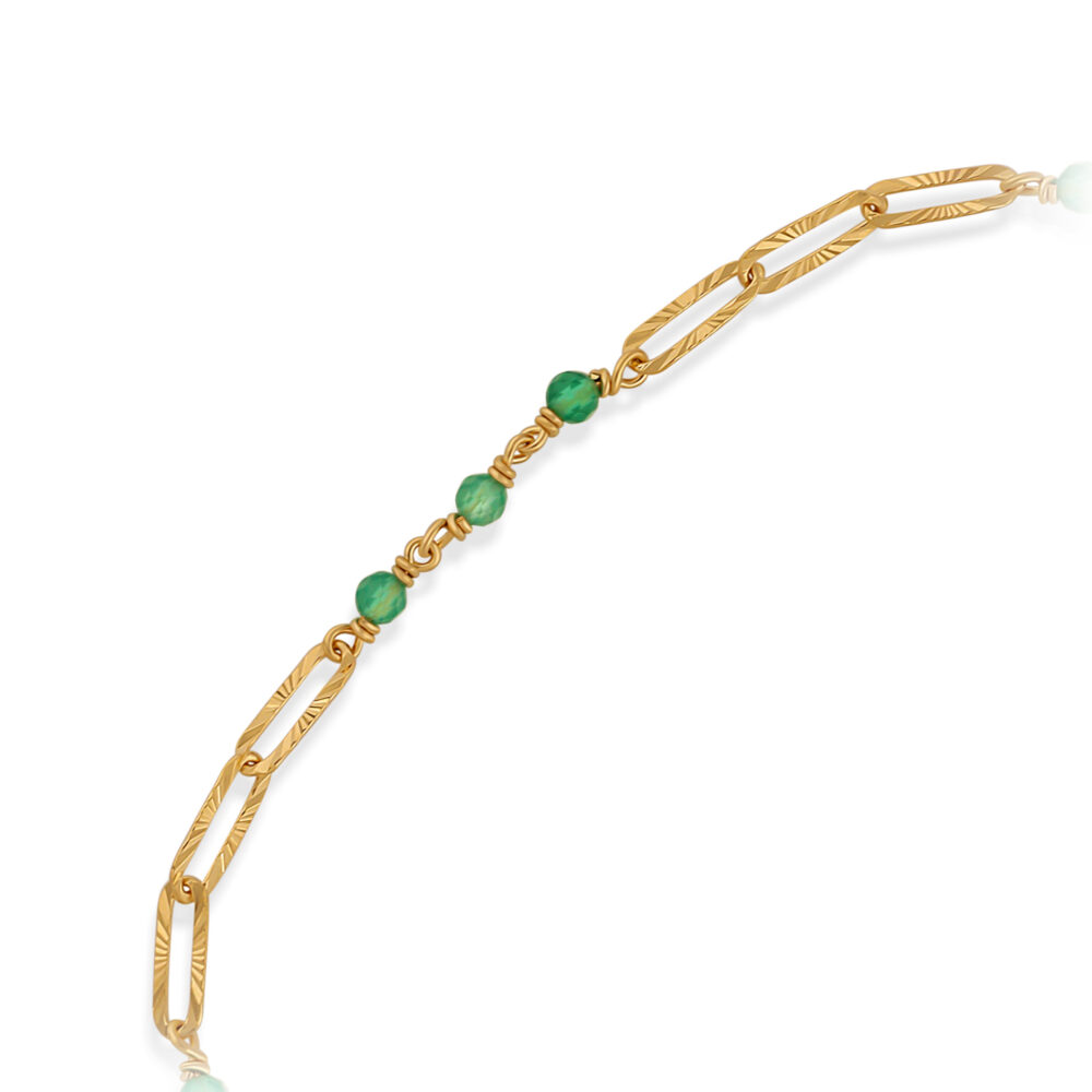 Alternative view of Bracelet en argent doré maillon pierre onyx vert