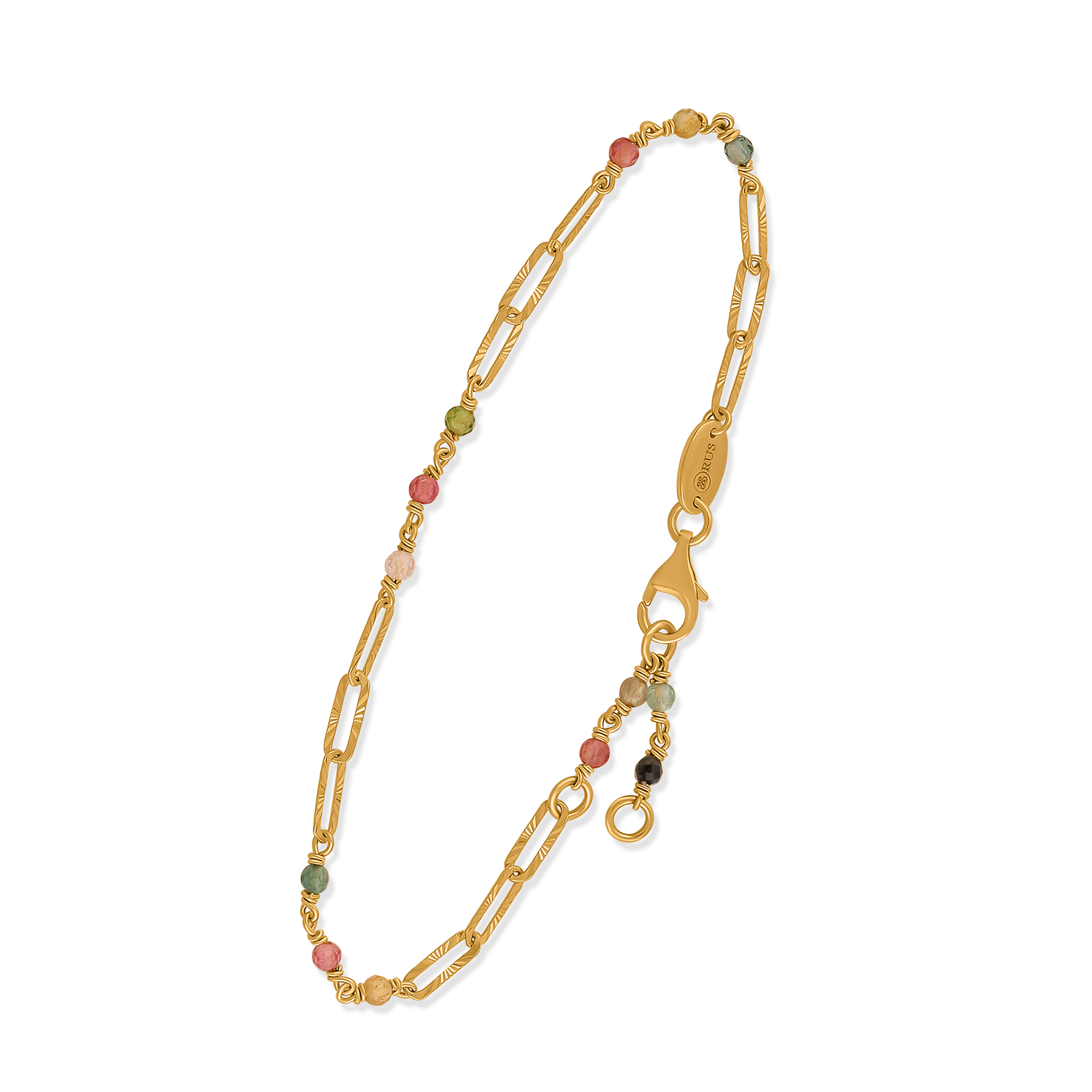 Bracelet en argent doré maillon pierre tourmaline