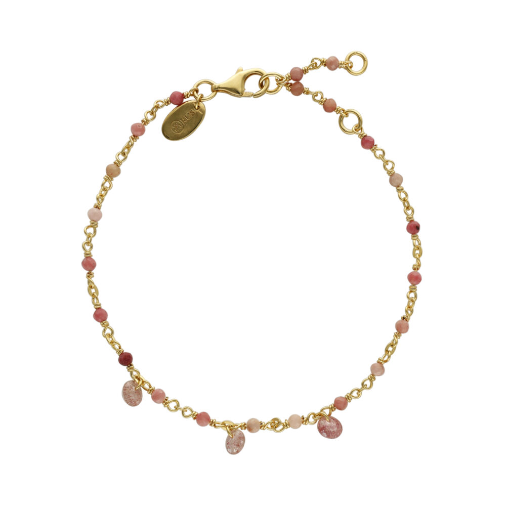 Bracelet en argent doré pierres naturelles quartz rose fraise pampilles quartz rose fraise