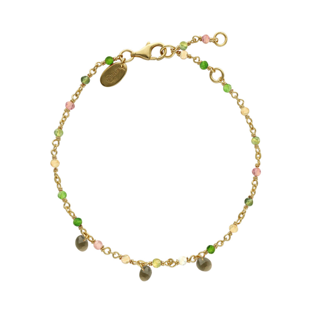 Bracelet en argent doré pierres naturelles tourmaline pampilles quartz fumé