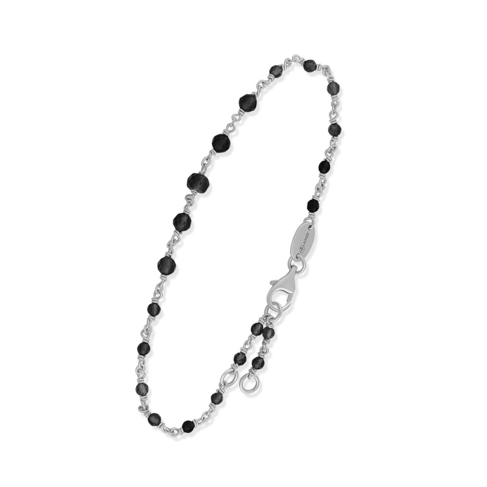 Bracelet en argent rhodié cascade pierre spinelle noire