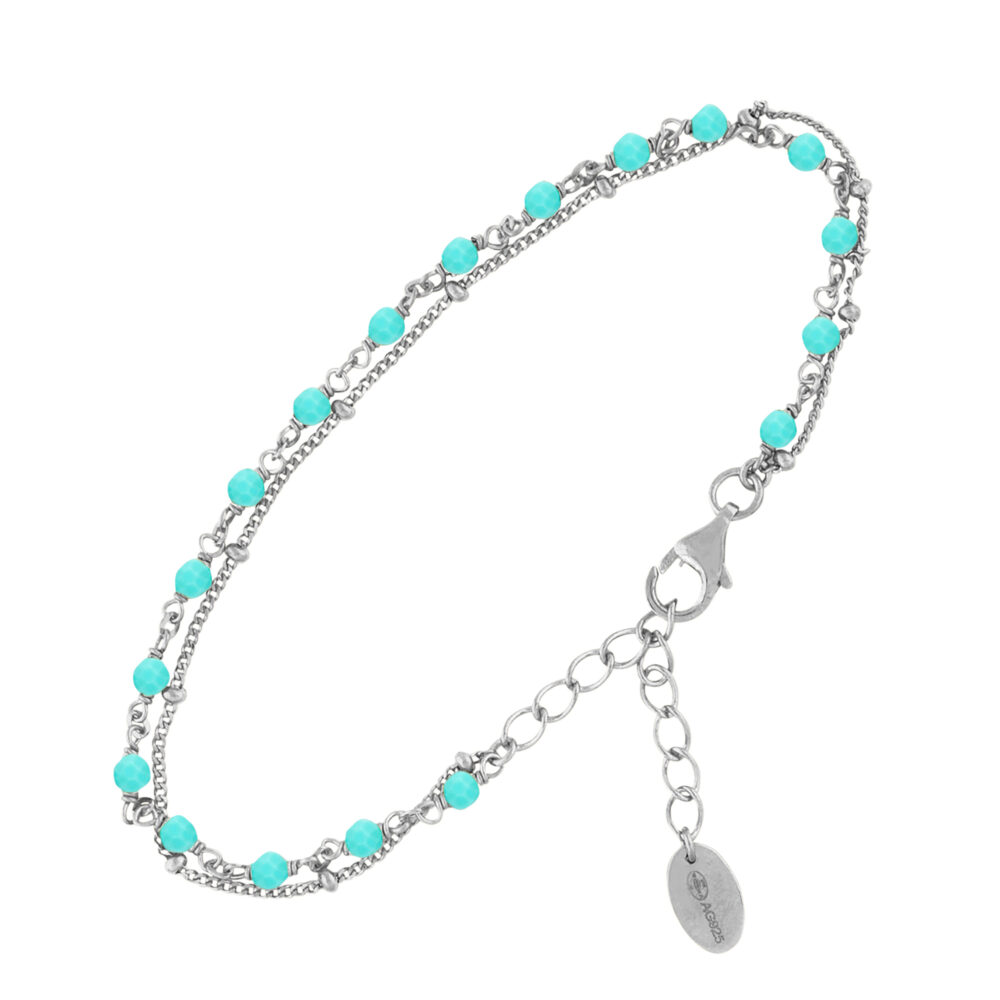Bracelet en argent rhodié double chaine pierres naturelles amazonite
