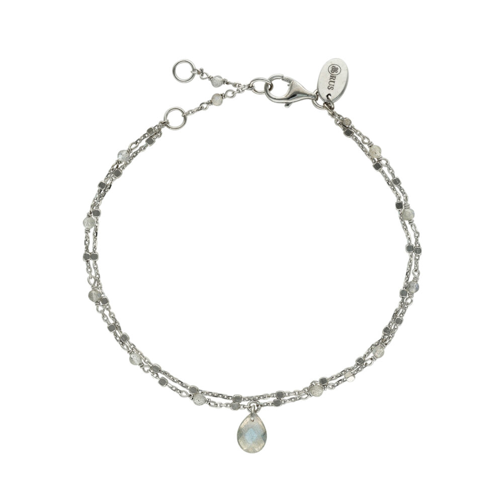 Bracelet en argent rhodié double chaine pierres naturelles labradorite goutte labradorite
